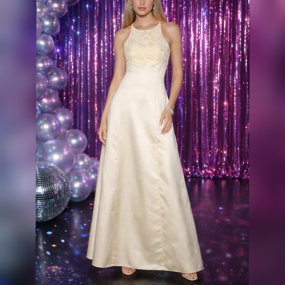Roberta Vintage 90s Y2K Yellow Strappy Satin Prom Party Dress sz 5/6